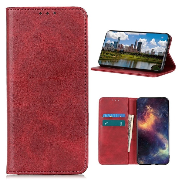 Wallet-style ægte Læder Flipcase til Nokia 3.4 - Rød Red