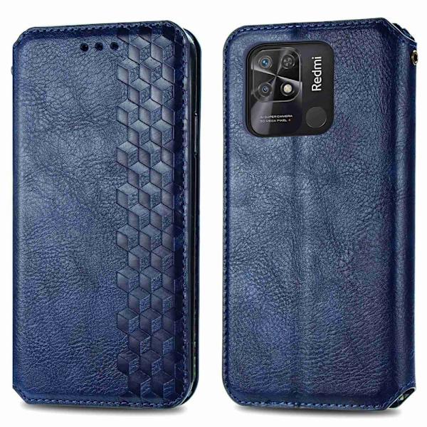 Läder Xiaomi Redmi 10C fodral med romb-design - Blå Blå