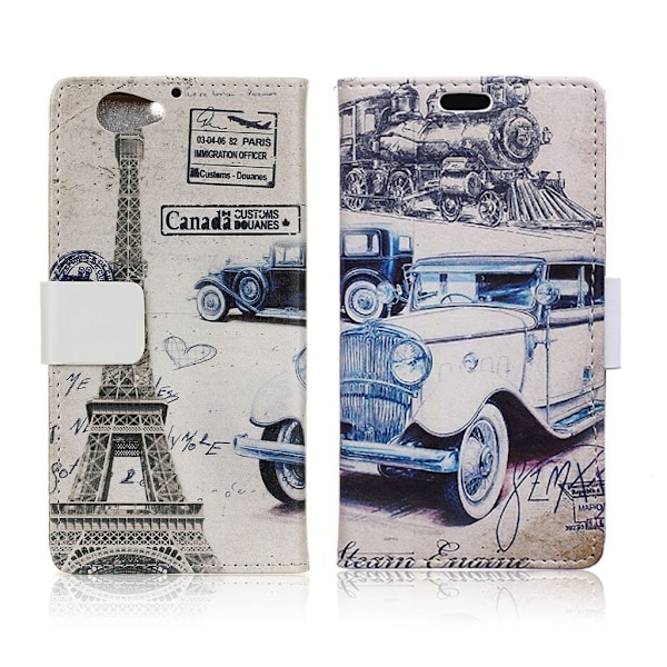HTC A9s holdbart læder-etui m. kortholder - Retrobil Multicolor