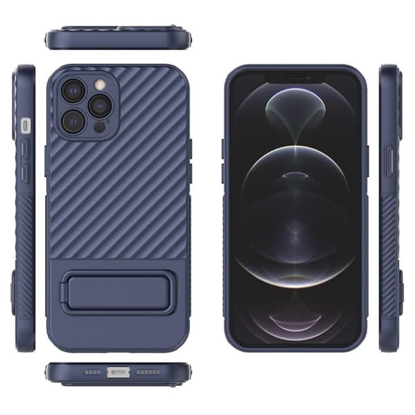 Kickstand Phone Cover iPhone 12 Pro Max , Phone Back Protector Anti-dust Flexible Case - Sort Blue