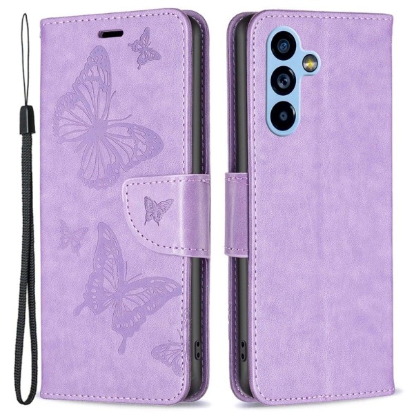 Butterfly läder Samsung Galaxy A54 fodral - Lila Lila