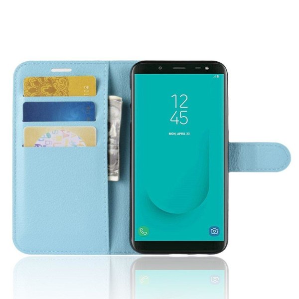 Samsung Galaxy J6 mobiletui i lædermateriale med Litchi overflad Blue
