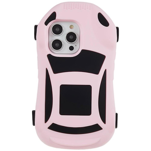 iPhone 14 Pro Racing Car Shape Phone Case med 4 remskiver Silikone kollisionsbestandigt beskyttelsescover Legetøj - Lyserød Pink