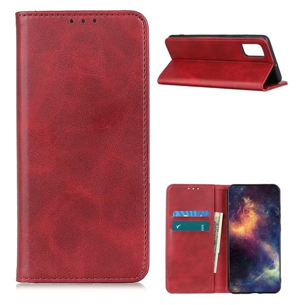 Flip Etui med Pung i Ekte Lær til OnePlus 9 Pro - Rød Red