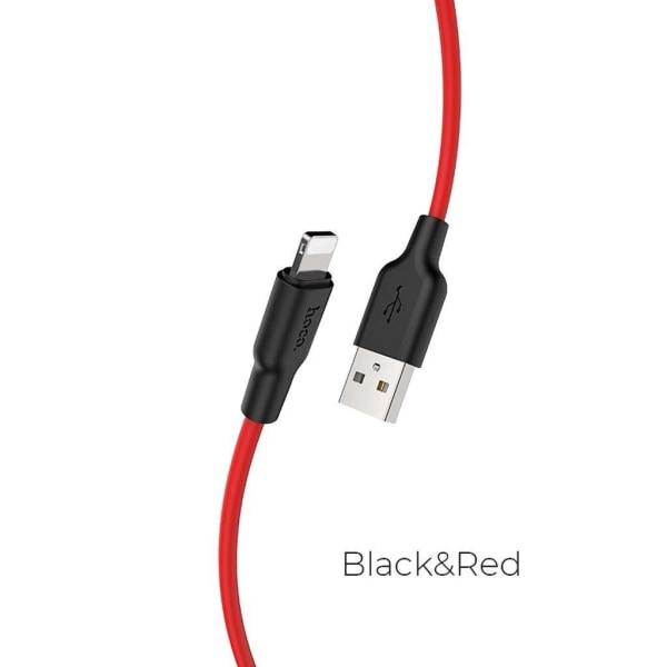 HOCO X21 Plus Silicone charging cable for Lightning - black＆red Röd