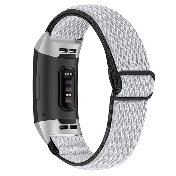 Fitbit Charge 4 / Charge 3 elastisk urrem i nylon - Sort / Hvid White
