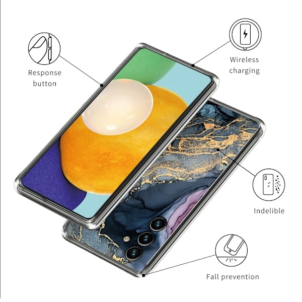 Marmormotiv Samsung Galaxy A54 skal - Blå På Gyllene Stänk Marmor Blå