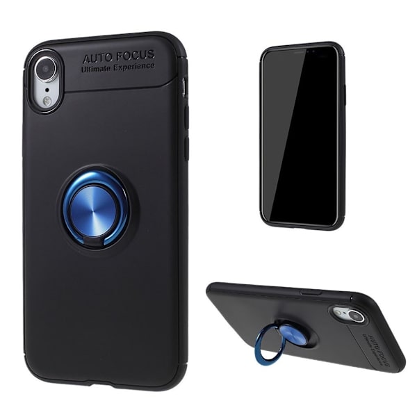 iPhone Xr kickstand etui med metalfingerholder - Sort/Blå Blue