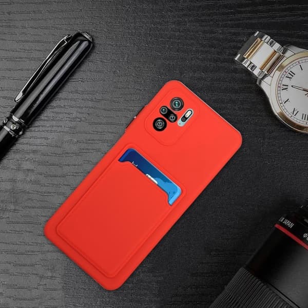 Card Holder Suojakuori For Xiaomi Redmi Note 10 / Note 10s - Punainen Red