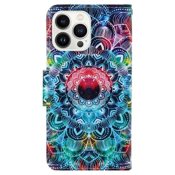 Wonderland iPhone 14 Pro Max Läppäkotelo - Mandala Multicolor