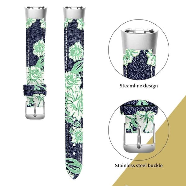 Samsung Galaxy Fit urrem i ægte læder - Krikandfarvede Blomster På Sort Baggrund Green