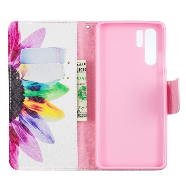 Huawei P30 Pro läderfodral med mönster - Färgglada Blomblad multifärg