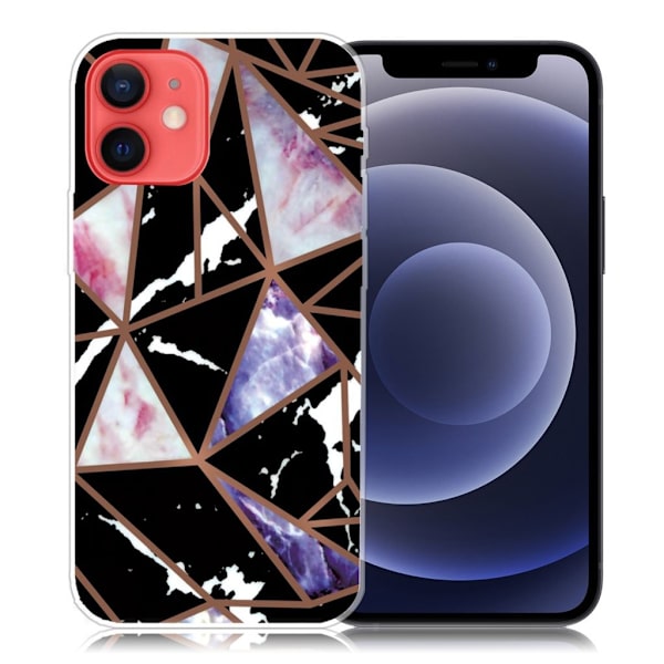 Marble iPhone 12 Mini Etui - Svart / Rose / Blå Multicolor