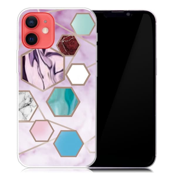 Marmordesign iPhone 13 Mini deksel - Sekskantede Fragmenter I Lilla Multicolor