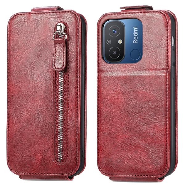 Vertical Flip Phone Etui med Zipper til Xiaomi Redmi 12C / 11a - Rød Red
