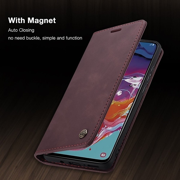CaseMe Samsung Galaxy A70 Vintage kotelot - Viininpunainen Red