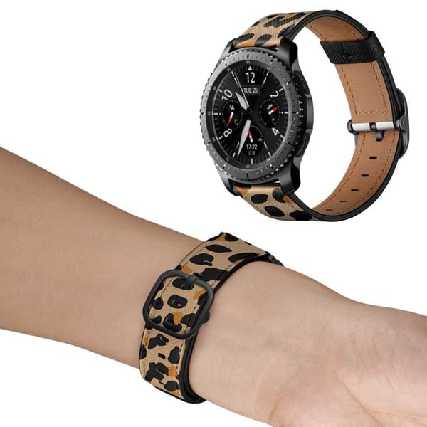 22mm Universal stilfuld urrem i ægte læder - Gult Leopardprint Yellow