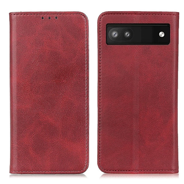 Flip Etui med Pung i ægte Læder til Google Pixel 6a - Rød Red