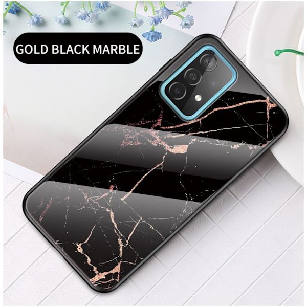 Fantasy marmor Samsung Galaxy A52 5G cover - guld sort marmor Black