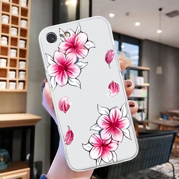 iPhone 16e-etui Mykt, fleksibelt bakdeksel med mønsterutskrift - Sakura Pink