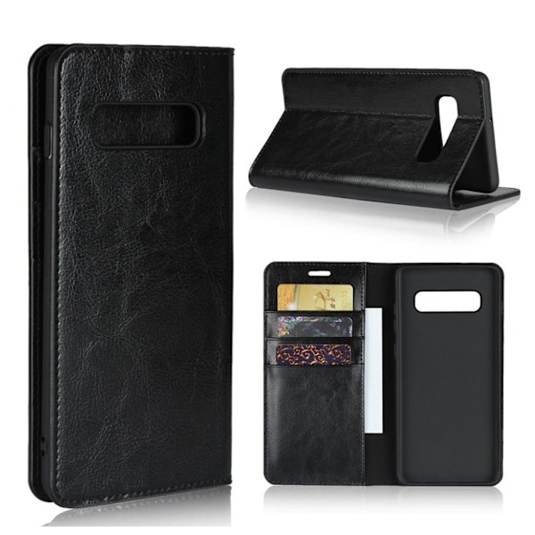 Crazy Horse Samsung Galaxy S10 Plus aito nahkakotelo - Musta Black
