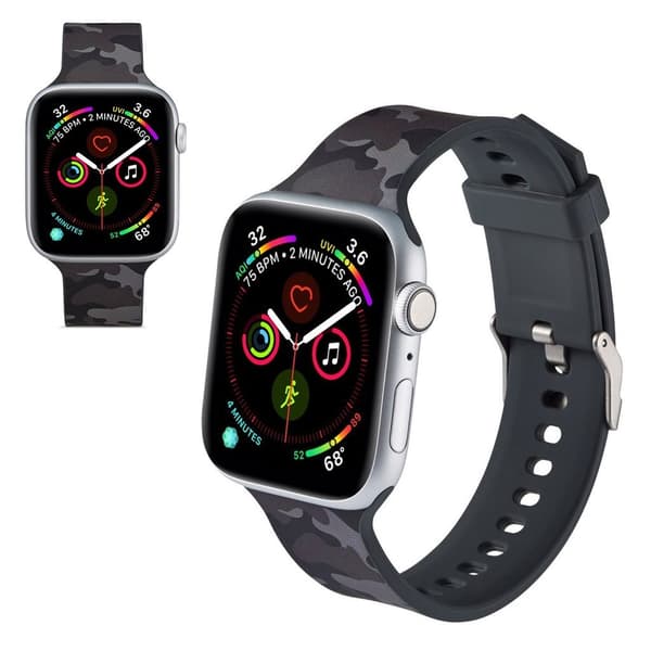 Apple Watch Series 5 44mm Mønster silikone urrem - Sort Camouflage Black