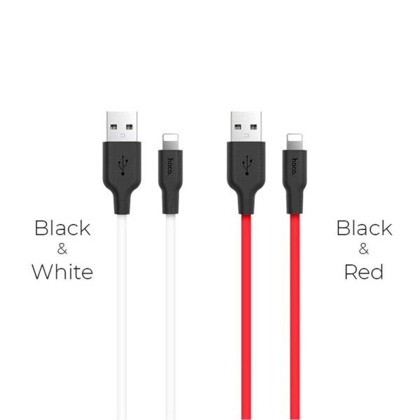 HOCO X21 Silicone lightning charging cable - black＆white White