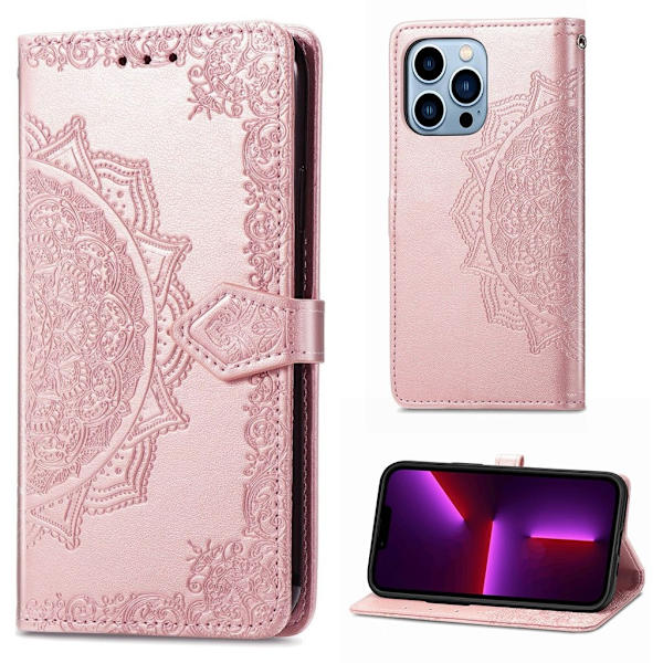 Mandala iPhone 13 Pro Max Flippetui - Rose Gull Pink