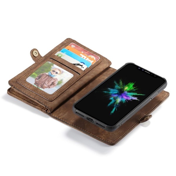 CASEME iPhone Xr mobilfodral delat läder silikon avtagbar plånboksdesign - Brun Brun