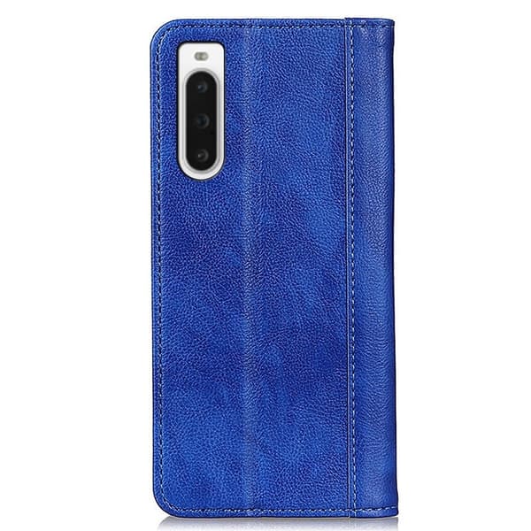 Sony Xperia 10 V ægte læderetui med magnetisk lukning - Blå Blue