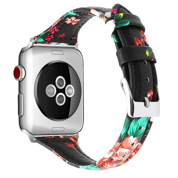 Apple Watch (41mm) B6 urrem i ægte læder - Rød Blomst / Størrelse: L Multicolor