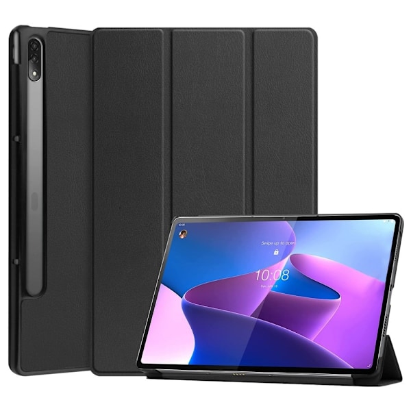Lenovo Tab P12 Pro tri-fold flipomslag i læder - Sort Black