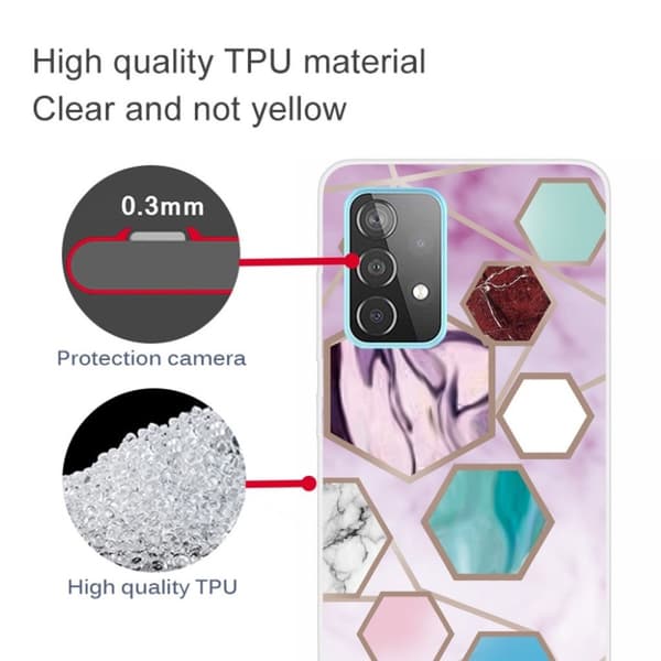 Marble Samsung Galaxy A32 Etui - Sekskant Fragmenter i Lilla Multicolor