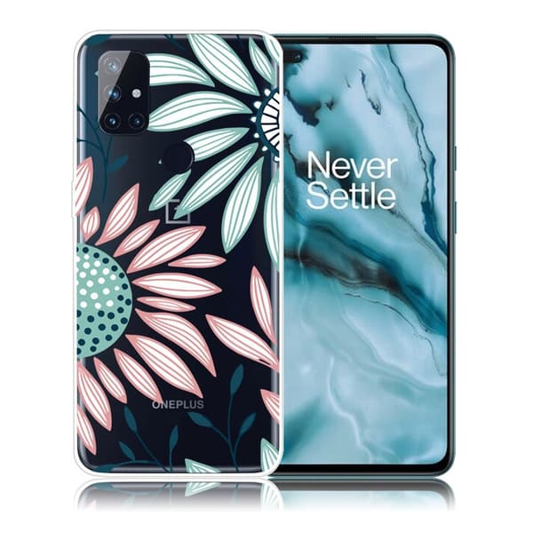 Deco OnePlus Nord N10 5G Etui - Rosa / Cyan Blomst Multicolor