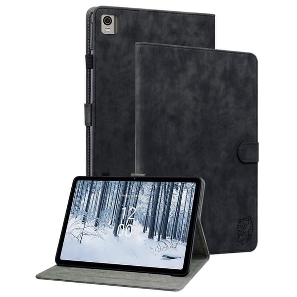 Nokia T21 sødt tigermønster læder flip cover - Sort Black