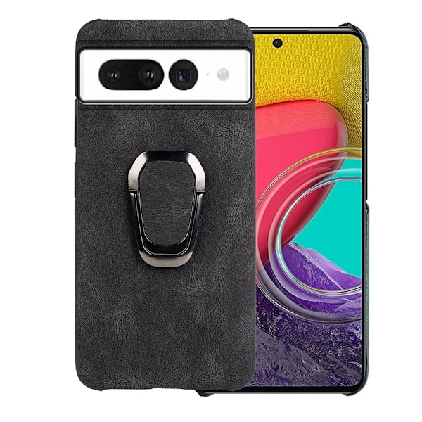 Stötsäkert läderfodral med oval kickstand för Google Pixel 7 Pro - Svart Svart
