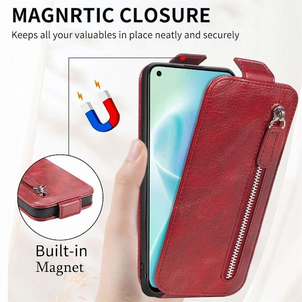 Vertical Flip Phone Suojakotelo With Zipper For Motorola Moto E32s / E32 / G22 - Punainen Red