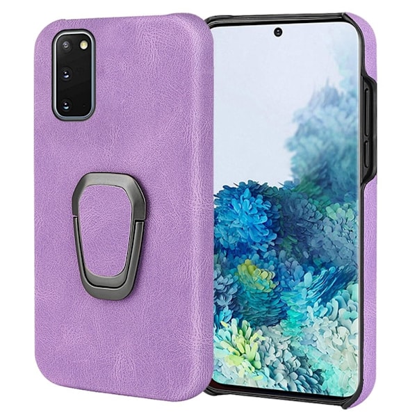 Iskunkestävä nahkasuojus soikealla jalustalla Samsung Galaxy S20:lle - Violetti Purple