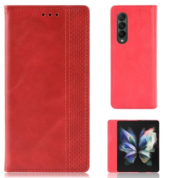 Bofink Vintage Samsung Galaxy Z Fold3 5G Nahkakotelo - Punainen Red