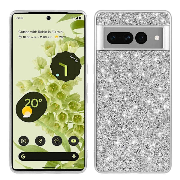 Glitter Google Pixel 7 Pro Etui - Sølv Silver grey