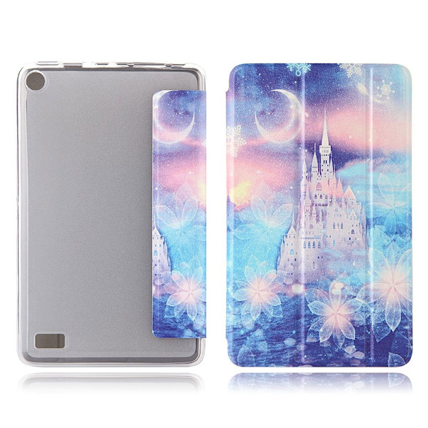 Amazon Fire 7 (2019) stylish mönster läder flip fodral - Castle multifärg
