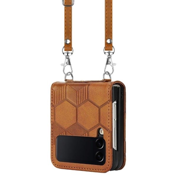 Samsung Galaxy Z Flip3 5G soccer pattern leather case with strap Gul