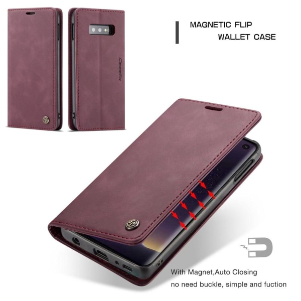 CASEME Samsung Galaxy S10e auto-absorberet læder flip etui - Rød Red