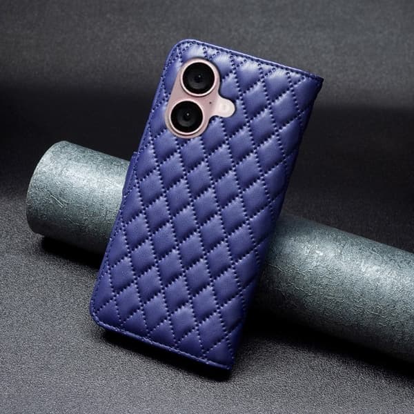 Rhombus mat iPhone 16 Plus flip etui - Blå Blue
