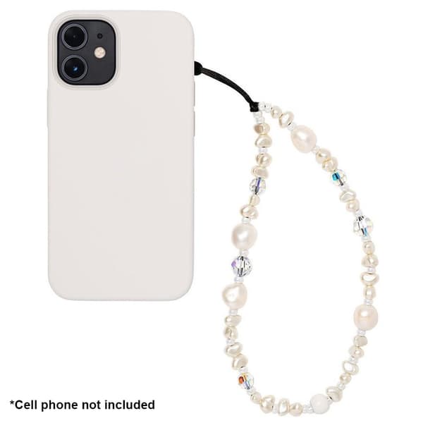 Beaded Wrist Strap 32cm and 5cm Cute Phone Charms Strap Pearl Bracelet Wrist Strap White