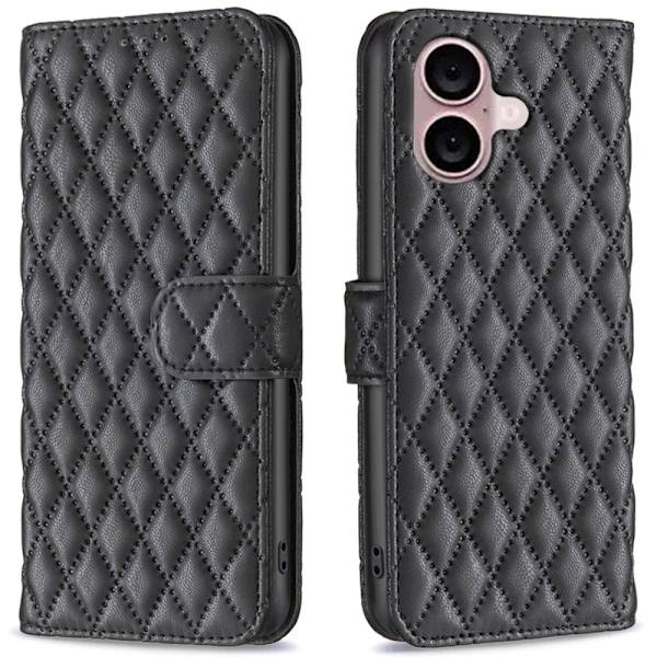 Rhombus mat iPhone 16 flip etui - Sort Black
