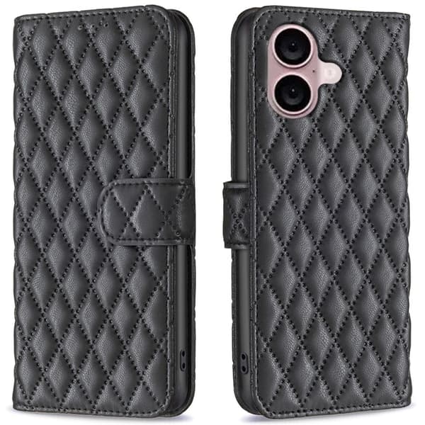 Rombuskuvioinen matta läppäkotelo iPhone 16 - Musta Black