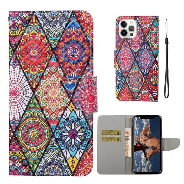 Wonderland iPhone 13 Pro Max Flippetui - Boho Mønster Multicolor
