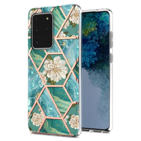 Marble Samsung Galaxy S20 Ultra Etui - Blåe Blomster Blue