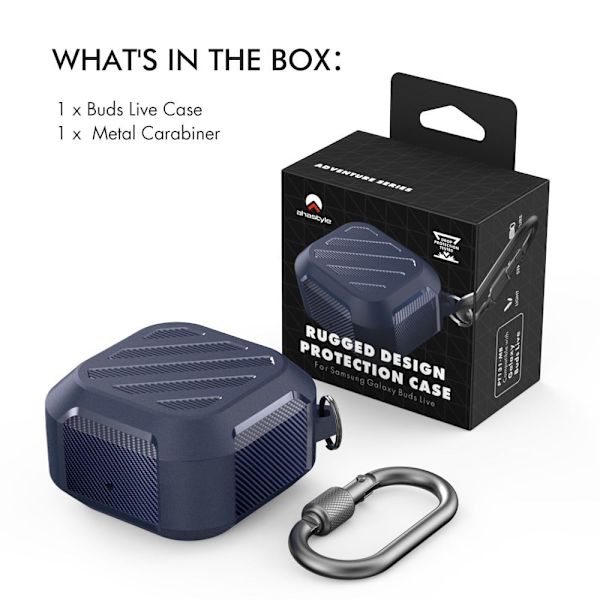 Samsung Galaxy Buds2 / Pro / Live-deksel med karabinkrok - Midnattsblå Blue